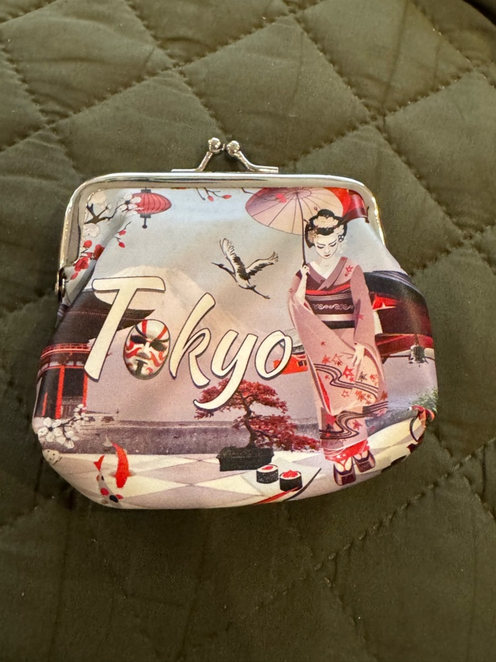 Tokyo Print Kiss-Lock Coin Purse - Pink & Gray